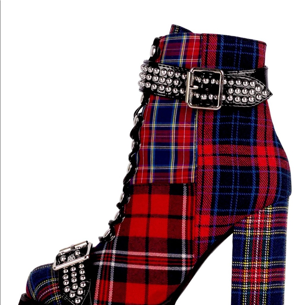 Jeffrey Campbell Lilith 2 Red Tartan Multi Plaid Boot Size 10